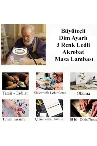 C48 Güçlü Ledli Büyüteçli Çalışma Lambası 3 Farklı Işık Rengi Usb
