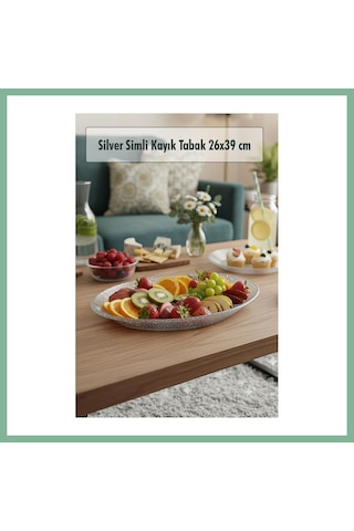 Bşkvirgo Silver Simli Büyük Kayık Tabak Sunum & Servis Tabağı - 26,5 X 39,5 Cm Bsk2026