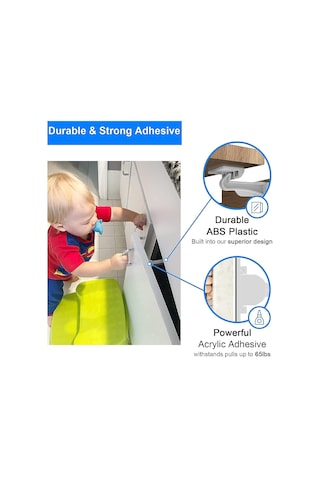 Hangfox 12 Adet Bebek Güven Kilitleri, Gizli Tasarım Çekmece Dolap Kilitleri, Geniş Yapıştırıcı Alanı İle Çocuk Koruma Aleti Beyaz