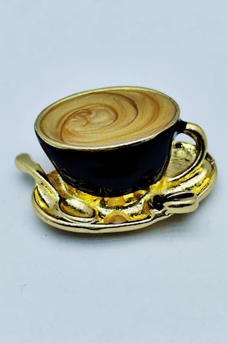 Kahve Fincanı Broş - Retro Tasarım Latte Cup Brooch Kahveseverlere Hediye Aksesuar Kahverengi
