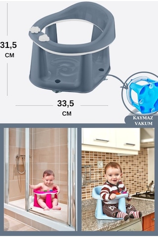 Flosoft Vakumlu Bebek Banyo & Mama Oturağı + Silicolife 2 Adet Silikon Mama Kaşığı Hediye Mavi