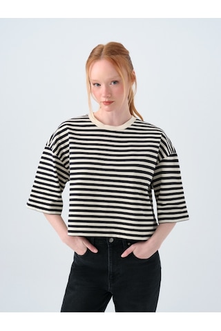 Loose Crop Kadın Tshirt K.kol Siyah
