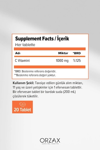 Efervit Vitamin C 1000 Mg 20 Efervesan Tablet 5 Adet