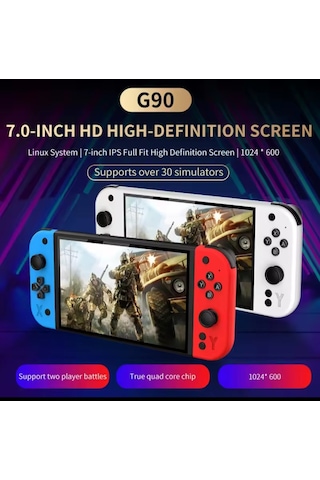 G90 Taşınabilir El Oyun Konsolu, 7 İnç 1024 X 600 Hd Ekranlı 2 Kollu Tv Bağlantılı 64 Gb