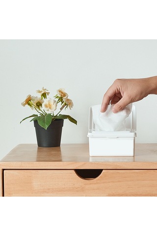 Tenfowee Beyaz Çekmeli Islak Mendil Kutusu - Hijyenik Saklama Kutu, Maske/ütü Kumaşı İçin防尘盖li, Boyut S:13.2x11x7cm Beyaz