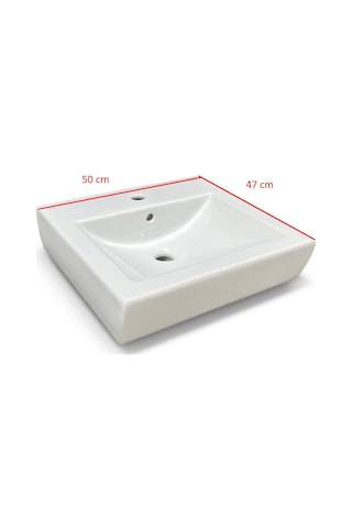 Ece Banyo - Sekura Tezgah Üstü Kare Lavabo 50 Cm Beyaz - 7107
