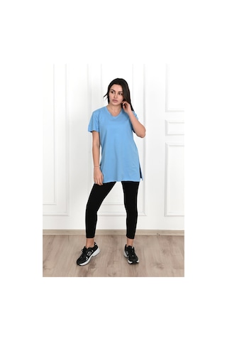 Kadın V Yaka Yırtmaçlı T-shirt 8783-22 001