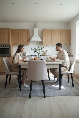 Efe Mobilya T-6031 Traverten Açılır 80x130 Kare Gold Krem 6 Kişilik Yemek Masası Takımı
