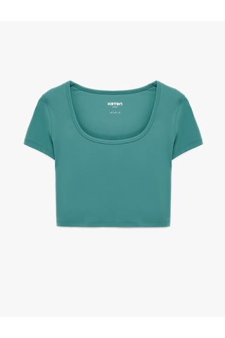 Koton Slim Fit Kısa Kollu U Yaka Spor Crop Tişört Yeşil 6sak10039nk