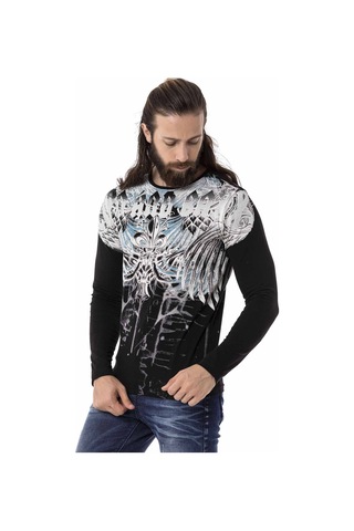 Cipo & Baxx CL516 Royal Desenli Siyah İnce Sweatshirt Siyah