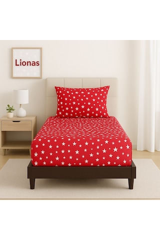 Lionas Desenli 120 X 200 Cm Ara Ölçü Kırmızı Yıldız Lastikli Çarşaf Ve Yastık Kılıfı Kırmızı