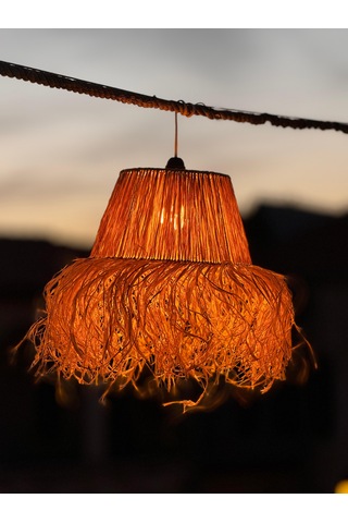 Hasır Doğal Saçaklı 30 Cm Çap Dekoratif Rafya Avize Sarı