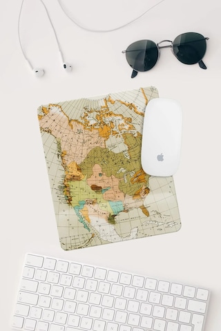 Vintage Harita Çizimli Bilek Destekli Dikdörtgen Mouse Pad Mouse Altlığı. Mousepad