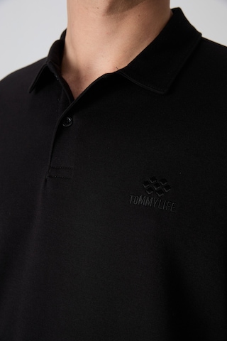 Tommy Life Siyah Pamuklu Kalın Yumuşak Dokulu Oversize Fit Basic Polo Yaka Erkek T-shirt - 88327 001
