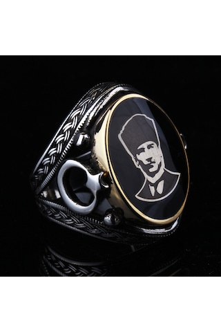 Fkgümüş 925 Ayar Ay Yıldızlı Atatürk Erkek Gümüş Yüzük Silver