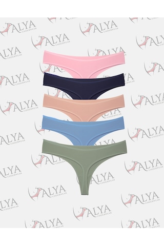 Alya Underwear Kadın Bato Tanga Pamuklu Külot, Büyük Beden String, 5'li Paket- 2 Siyah, 1 Beyaz, 2 Ten P14