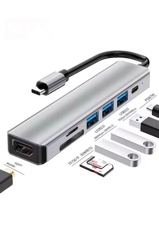 7in1 Aluminium Pd100w Hızlı Şarj 4k 60hz Hdm 3xusb 1xtype-c Tf/sd Usb Çoklayıcı Çevirici