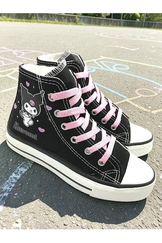 Kız Çocuk Kromi&melody Baskılı Siyah Bilekli Keten Spor Ayakkabı Sneaker Siyah/pembe