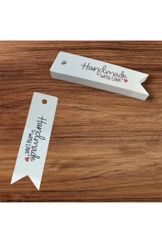 Store Handmade With Love Ve Kalp Renkli Baskılı Karton Etiket 100 Adet 7cmx2cm Yapışkansız Çok Renkli
