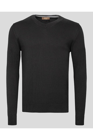 Erkek V Yaka Triko Slim Fit Pamuklu Kazak Ncs Jeans 3002-Siyah