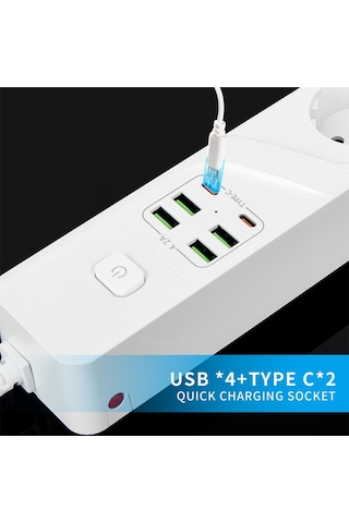 H-02 Termal Akım Korumalı 3000 W 10 Amper 4'lü Priz 2 Metre