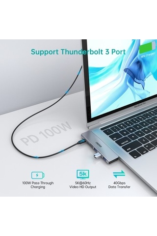 Choetech 7 In 1 Type C Çevirici Macbook Çoklayacı Adaptör Gri M23