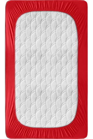 Penye Lastikli Çarşaf, Tek Kişilik , Kırmızı, Pamuk-elastan Örme Kumaş, 230 Gr/m² Kırmızı