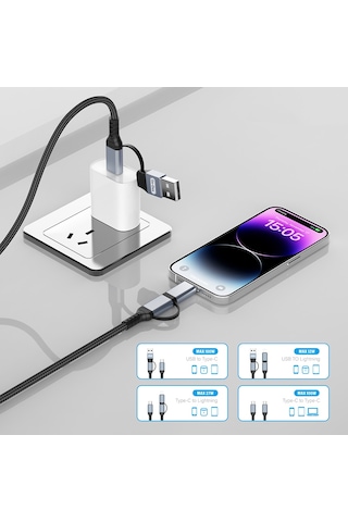 Go Des Gd-uc809 4in1 Pd Çoklu Usb-a + Type-c To Type-c + Lightning Şarj Kablosu 100w 120cm Siyah