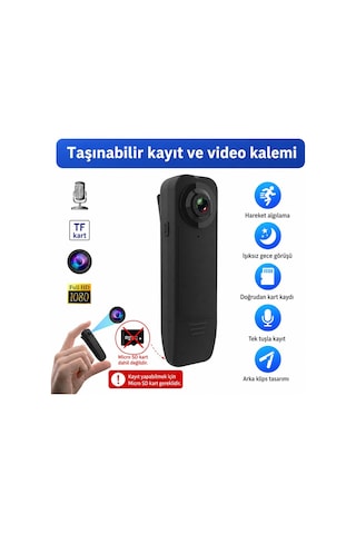 A18 Mini Yaka Kamerası 1080p Full Hd Sesli Video Kaydedici Gece Görüşlü Hareket Algılamalı Taşınabilir Vücut Kamerası Siyah
