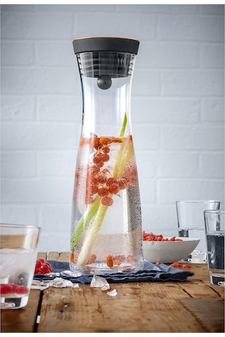 Basic Cam Su Sürahisi, 1 L, Kapaklı, Silikon Kapaklı, Akıllı Kapak Teknolojisi, Bakır