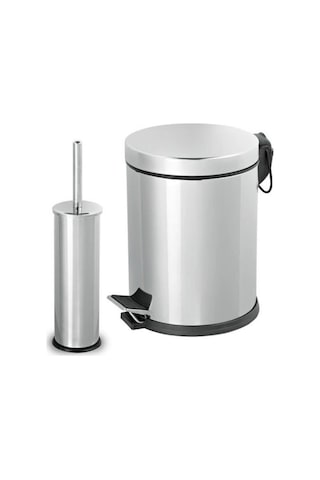 Banyo Seti - 3 Litre (Lt) Çöp Kovası Ve Tuvalet Fırçası Krom