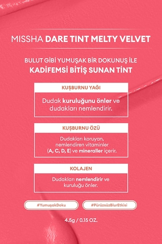 Uzun Süre Kalıcı, Bulaşma Yapmayan, Kadifemsi Bitiş Sunan Tint Dare Tint Melty Velvet Rose Letter 0 59802458