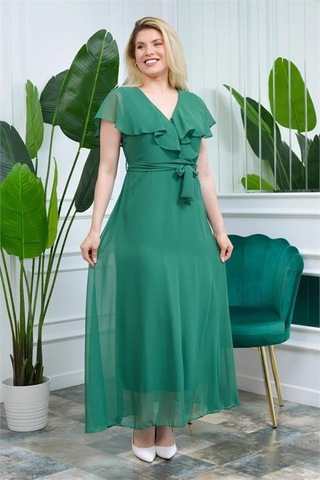 Kadın Melek Kol Uzun Şifon Elbise Dpmkts001 Yeşil