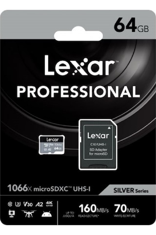 Lexar Professional 1066X LMS1066064G-BNANG 64 GB MicroSDXC UHS-I V30 U3 Hafıza Kartı + Adaptör