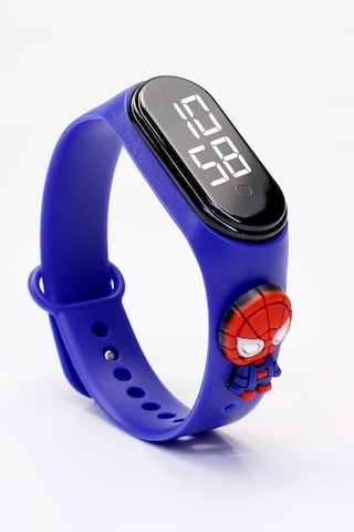 Spiderman Figürlü Dijital Led Takvimli Çocuk Kol Saati Dokunmatik Tuşlu Su Geçirmez Mavi-spider Siyah