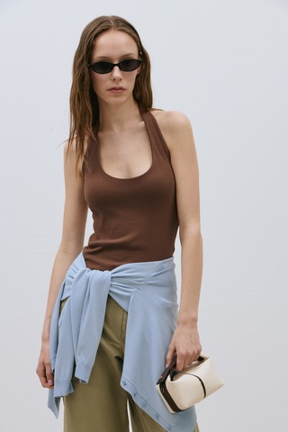 Suud Collection Kahverengi Tara Halter Top