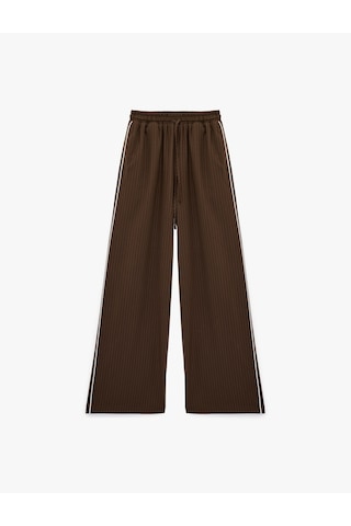 Koton Rahat Kalıp Biyeli Beli Bağcıklı Geniş Paça Pantolon Kahverengi Çizgili 7wal40003ıw