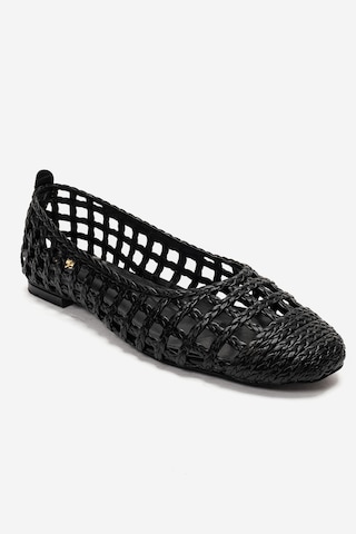 Luvishoes Elvarıs Siyah Örgü Desenli Kadın Babet Ayakkabı Siyah