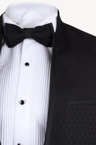 Ysf Erkek Siyah Slim Fit Hakim Yaka Yelekli Desenli Damatlık