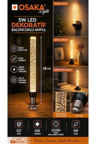 Osaka 5w Sarı Işık E27 Dekoratif Baloncuklu Led Ampul