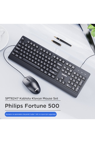 Philips Spt6247 Kablolu Türkçe Q Klavye Ve Mouse Seti Siyah