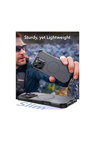 Apple Uyumlu iPhone Esr 16 Pro Max Kılıf Cyber Tough Halolock Magsafe Standlı Silikon Gri