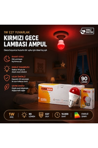 Nisaluce Eamp-075 Yuvarlak Gece Lambası Led Ampul 1w E27 Kırmızı - 10'li Paket