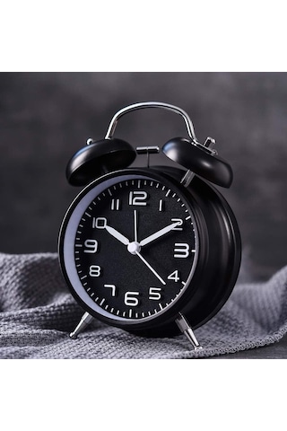 Valkyrie Sessiz Akar Saniyeli 16cm Alarm Masa Çalar Saat Yüksek Zil Sesi Büyük Boy Siyah