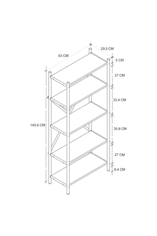 5 Raflı Dekoratif Metal Ofis Kitaplığı Aksesuar Rafı Troya Beyaz