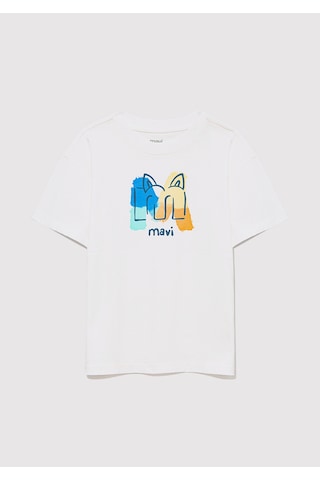 Mavi - M Mavi Logo Kedi Baskılı Ekru Tişört 7610339-70057 Ekru