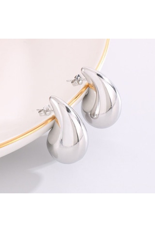 Chavin Çelik Damla Dizayn Gri Kadın Küpe Eu05by