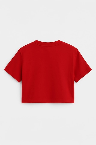 Markapia Kadın Bisiklet Yaka Kısa Kollu Crop T-shirt Kırmızı