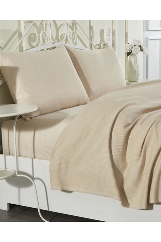 100% Pamuklu Kapuçino Lastikli Çarşaflı Pike Takımı 200x230 Cappuccino
