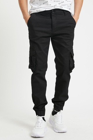 Cool Tarz Erkek Siyah Jogger Pantolon Körüklü Kargo Cepli Paçası Lastikli Siyah Siyah